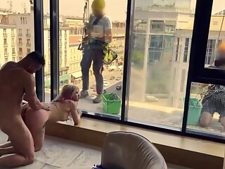 Anal pissing, fucking in front of windows cleaners - PissVids