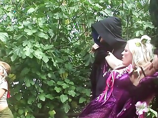 A Curious Blonde Fairy Gets Banged by a Bunch of Demons in the Garden