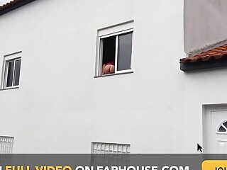 Crazy Girl Fucked with a Dildo Sticking Her Big Ass Out the Window and Pissed on a Stranger!