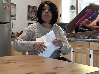 Nymphomaniac wife lets delivery boy cum inside her ass while husband is at work