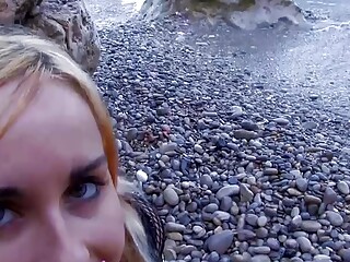 Horny German blonde giving her holes to a wild fucker at the beach