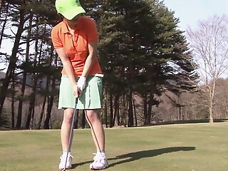 Golf game with sex at the end with beautiful japanese women with hairy and horny pussy