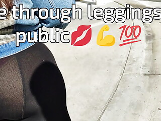 Slut walks in public with see through leggings