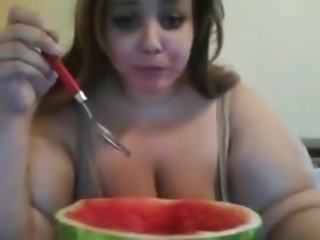Hot girl eating watermelon