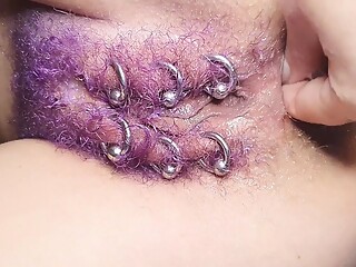 Purple Colored Hairy Pierced Pussy Get Anal Fisting Squirt
