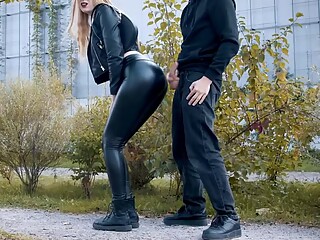 He cums on my latex leggings in public! - clothedpleasures