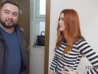 HUNT4K. Belle with red hair fucked by stranger in toilet in front of BF