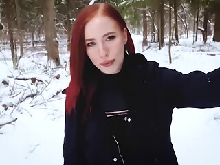 Molly Redwolf - Fucked A Naked Bitch In The Winter Forest. Cum In Her Mouth