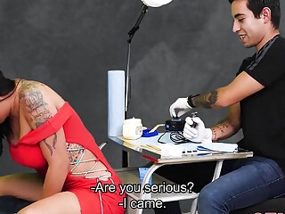 Petite Latina Brunette Got Horny in the Tattoo Studio and Fucks the Artist