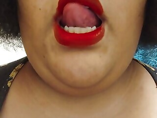 BBW wearing red lipstick