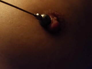 nippleringlover milf inserting 16mm bead in extreme stretched nipple piercing