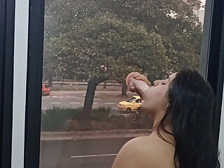 The best blowjob with huge penis in the window