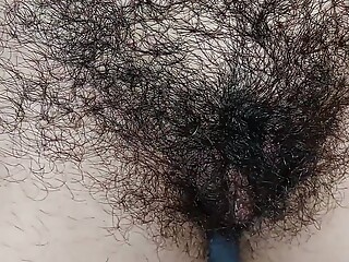 Hot mom fingers her hairy pussy, big breasts, big nipples. Sexy Latina satisfies herself, hairy ass,