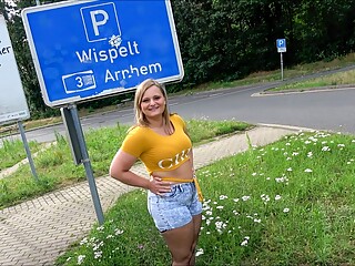 LINA MILA horny on the highway! Spontaneously fucked on sex parking lot!