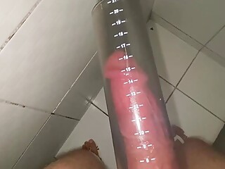 naughty stepsister caught me using the penis pump in the bathroom with my 7 inch dick and came to sh