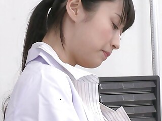 Japanese nurse Tomomi Motozawa masturbates in the doctor&#039;s office uncensored.