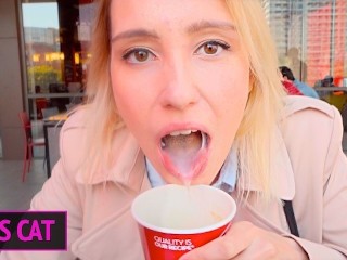 4k Public Agent - 18 Babe Suck Dick in Toilet Wendis & Drink Coffe with Cum