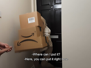 Amazon delivery girl couldn&#039;t resist naked jerking off guy.