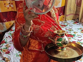 Desi married bhabhi karwa chauth Puja with Dever clear Hindi audio